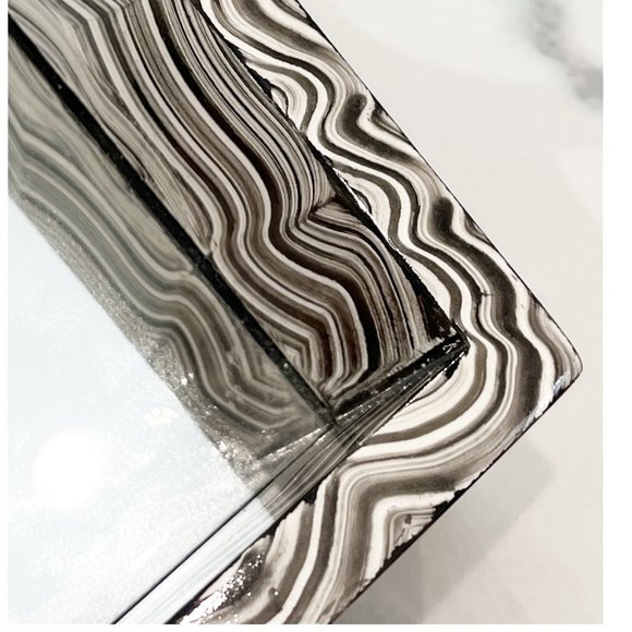 Square Black White Silver Geometric Contemporary Design Tray - Picture 7 of 8